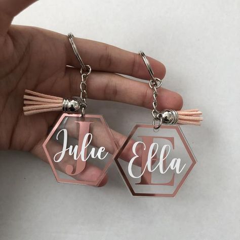 Personalised name monogram keyring rose gold | Etsy Cheap Valentines Gifts, Initial Keyring, Personalised Keyrings, Personalised Gifts For Friends, Monogram Keychain, Acrylic Keychains, International Flights, Secret Santa Gift, Keychain Design