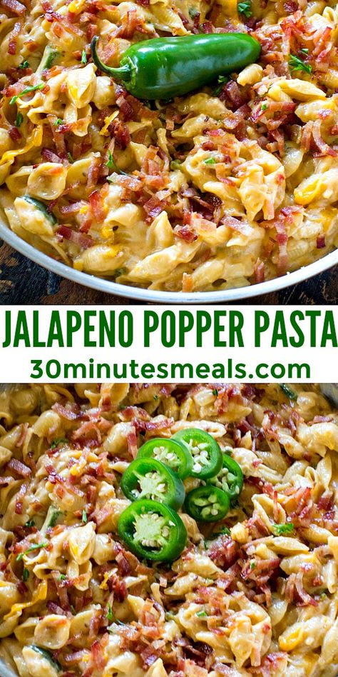 Jalapeno Pasta, Jalapeno Popper Pasta, Creamy Pasta Dinner, Pasta With Bacon, Cream Cheese Pasta, Bacon Pasta, Best Pasta Recipes, Jalapeno Popper, Bacon Cheddar