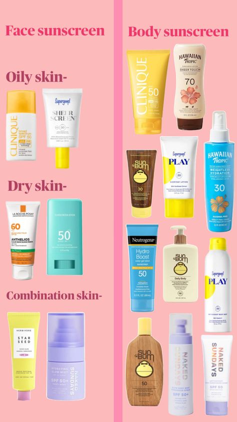 Sunscreens for all skin types🧴🌺 Sunscreen For Oily Skin, La Roche Posay Sunscreen, Good Sunscreen For Face, Tanning Routine, Sunscreen Stick, Lotion For Dry Skin, Best Sunscreens, Body Sunscreen, Face Sunscreen