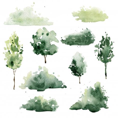 Watercolor trees and shrubs Premium Phot... | Premium Photo #Freepik #photo #watercolor Watercolor Trees Architecture, Watercolor Tree Architecture, Landscape Architecture Illustration, Watercolor Shrubs, Watercolor Tree Png, Architectural Trees Drawing, Watercolor Trees Landscape, Trees Rendering, Bushes Watercolor