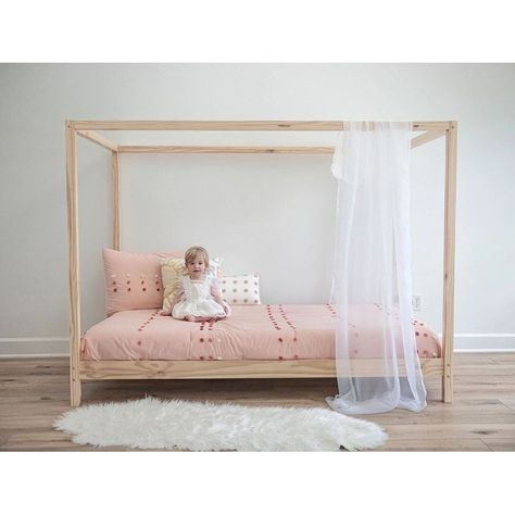 Wood Twin Teepee Bed 🌟 #toddlergames #toddlers #toddlertoys #firstbirthday #firstbirthdayideas #nurserydecor #nursery #babyroom #babyroomdesign #kidsroom #toddlerroom #montessory #woodentoys #firstbirthdayparty #kidsofinstagram #playroomdecor #woodentoys #imagineplay #playroomdecor #playroomdesign #toddlerapproved #activitiesforkids #education #stemforkids Natural Wood Canopy Bed Frame, Low Profile Twin Bed, Twin Montessori Bed, Twin Canopy Bed, Toddler Bed Frame, Wood Canopy Bed, Toddler Floor Bed, Teepee Bed, Floor Bed Frame