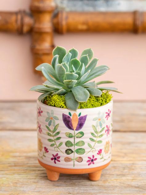 Mini Artisan Planter - Folk Flower – Natural Life Groovy Bathroom, Plant Doodles, Flower Men, Dog Foto, Succulent Planters, Planter Design, Faux Succulents, Never Underestimate, Natural Life