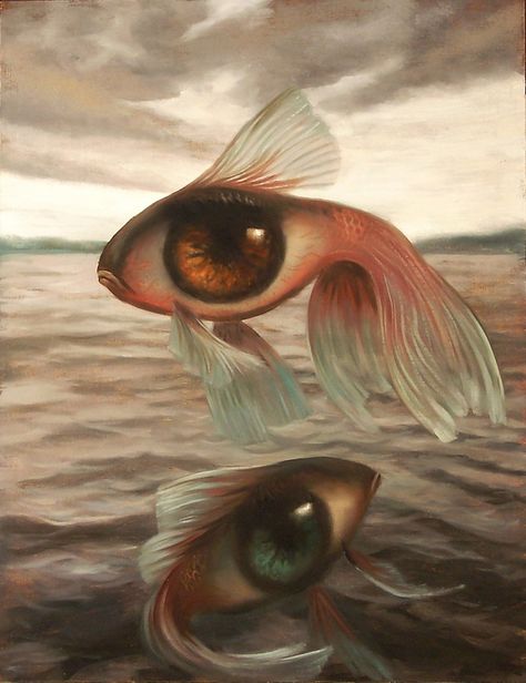 Ojos Art Bizarre, Surealism Art, Arte Peculiar, Two Fish, One Eye, Arte Inspo, Pop Surrealism, Visionary Art, Weird Art