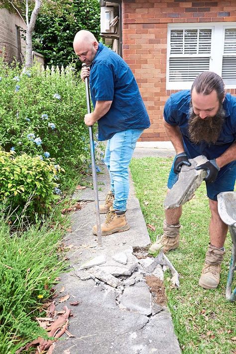 A ‘50s front garden is given a makeover | Better Homes and Gardens Front Garden Makeover, Garden Makeover Before And After, Concrete Path Makeover, Front Garden Path Ideas, Garden Before And After, Yard Makeover On A Budget, Front Yard Transformation, Front Garden Path, Small Front Garden