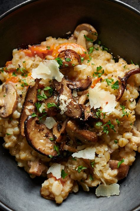 Sausage And Peppers Pasta, Mushroom Barley Soup, Barley Risotto, How To Make Risotto, Carrots Recipe, Roasted Chicken Thighs, Pearl Barley, Arborio Rice, Roasted Chicken Breast