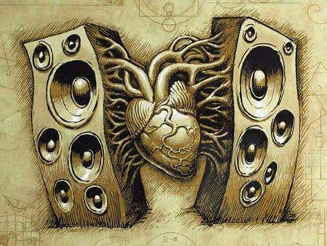 Heart speakers Music Beats, Music Drawings, Geniale Tattoos, Music Tattoo, Music Tattoos, Music Artwork, Musical Art, Dope Art, Music Wallpaper