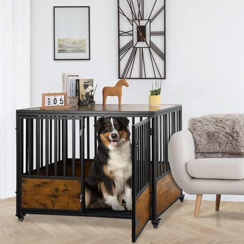 SMONTER Wooden Furniture Style Dog Crate, 38-in - Chewy.com Dog Kennel Indoor, Dog Kennel End Table, Metal Dog Kennel, Crate Side Table, Heavy Duty Dog Kennel, Furniture Style Dog Crate, Heavy Duty Dog Crate, Cat Crate, Wooden Dog Crate