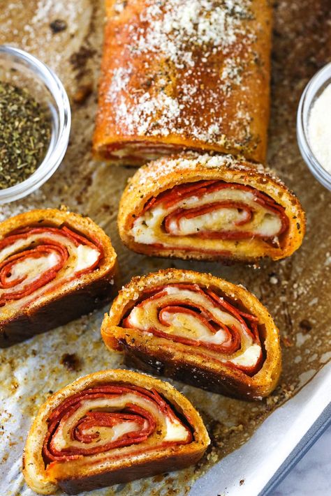 Pizza Crust Pepperoni Rolls, Italian Pizza Rolls, Pepperoni Pizza Rolls With Pizza Dough, Pepperoni Rolls Crescent Dough, Pepperoni Finger Foods, Make Ahead Pizza Appetizers, Ina Garten, Pepperoni And Cheese Croissants, Easy Pizza Roll Ups