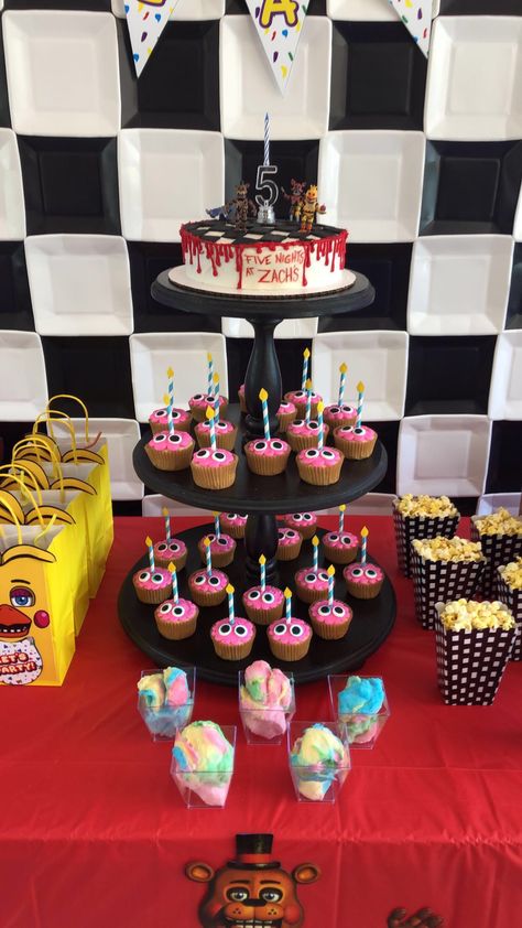 Fnaf Birthday Decorations, 36 Bday Party Ideas, Fnaf Security Breach Birthday Party, Fnaf Party Favors, Diy Five Nights At Freddys Birthday, Fnaf Birthday Party Ideas Food, Freddy Fazbear Birthday Ideas, Fnaf Birthday Party Ideas Cakes, Fnaf Party Food Ideas