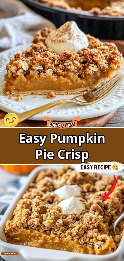 Pumpkin Pie Crisp Pumpkin Pie Crisp Recipe, Pumpkin Pie Crisp, Pumpkin Crisp Recipe, Chocolate Pumpkin Pie, Pumpkin Crisp, Chicken Cake, Pumpkin Cake Recipes, Impressive Desserts, Easy Pumpkin Pie