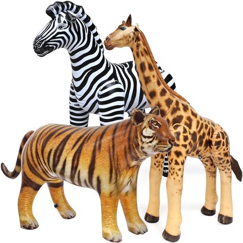 PRICES MAY VARY. 3 ANIMALS Giraffe 36"Tall, Zebra 32"Tall, Tiger 40"Long; Realistic Toy Figures ROBUST CONSTRUCTION Meet or Exceed CPSIA and ASTM Standards; for anyone 3 year+ VERSATILE USE Safari-themed party decoration; interactive classroom; photo prop SIMPLE SETUP & STORAGE Easy to inflate and just as easy to deflate for storage JET CREATIONS Igniting Imagination for 50+ years; Designed in Virginia Party Animal Birthday Theme, Classroom Photo, Jungle Photo, Party Animal Birthday, Animals Giraffe, Simple Setup, Interactive Classroom, Safari Theme Party, Pool Birthday