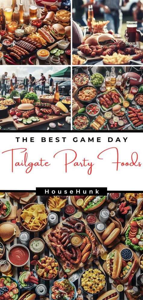 Looking for some easy and delicious tailgating recipes for game day? Check out this post for 22 amazing recipes that will make your game day spread the best ever. From cheesy dips to crunchy snacks to hearty sandwiches, these recipes are perfect for any tailgate party. Plus, they are easy to make and transport, so you can enjoy more time with your friends and less time in the kitchen. Don't miss these tailgating recipes that will score big on game day! Hearty Party Food, Tailgate Food Display, Easy Tailgate Snacks Make Ahead, At Home Tailgate Party, Upscale Tailgate Food, Gourmet Tailgate Food, Elevated Game Day Food, Tailgate Main Dish Ideas, Best Tailgate Recipes