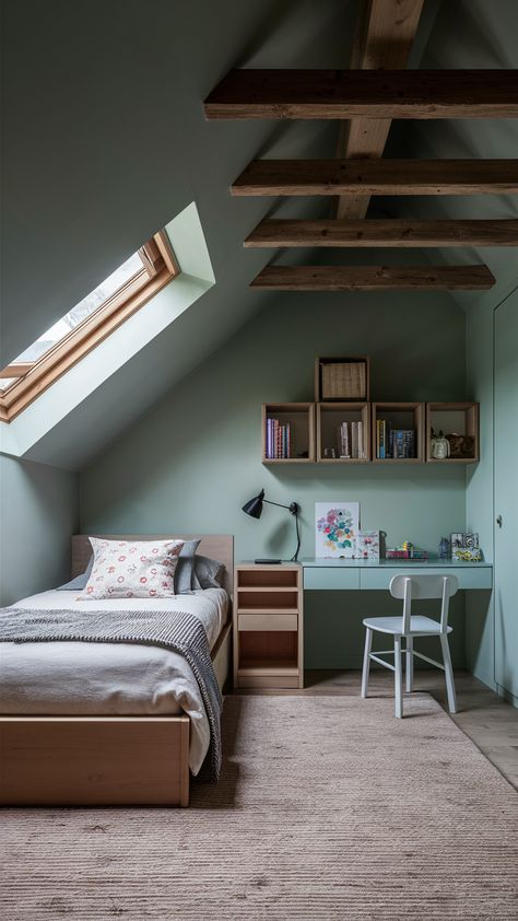 20 Cool and Stylish Kids Bedroom Ideas: Designs, Furniture, Decor, and Inspiration for Small Spaces Playroom Attic Ideas, Attic Shelving Ideas, Kids Attic Room, Kids Room Attic, Kids Attic Bedroom, Attic Kids Room, Fun Paint Ideas, Attic Kids Bedroom, Bedroom Ideas Attic