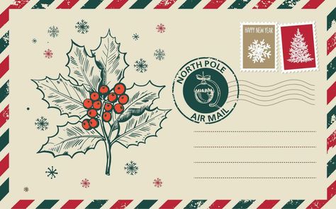 Christmas Postcard Ideas, Holiday Logo Design, Holiday Logo, Mail Art Envelopes, Christmas Graphic Design, Christmas Mail, Graphic Design Cards, Scrapbook Printing, Christmas Envelopes