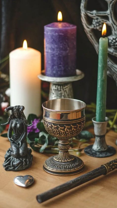 wiccan altar design Wiccan Aesthetic, Wicca Altar, Wiccan Altar, Sacred Spaces, Sacred Space, The Divine, Halloween, 10 Things, Design