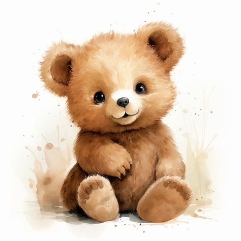 Watercolor Bear Illustration, Cute Baby Animals Drawings, Baby Bear Drawing, Bear Illustration Art, Cute Bear Illustration, Teddy Bear Illustration, Batman Decor, Baby Animal Drawings, Baby Teddy Bear