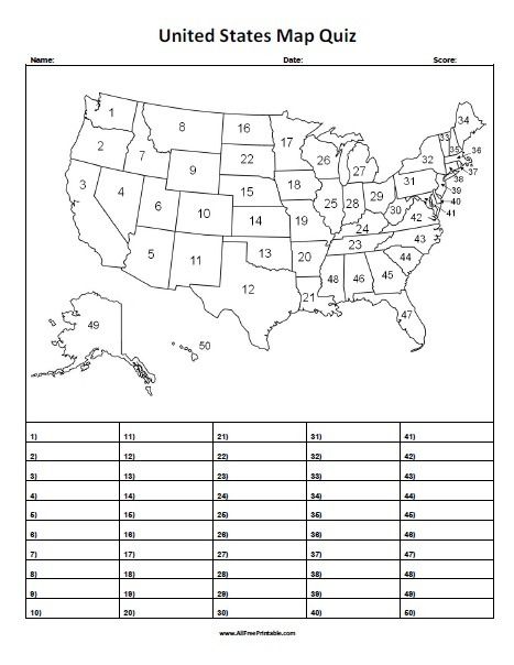 United States Map Quiz - Free Printable - Allfreeprintable intended for Blank Template Of The United States 50 States Activities, United States Map Printable, Us Map Printable, State Capitals Quiz, Learning States, Map Quiz, Wristband Template, Geography Quiz, Us State Map