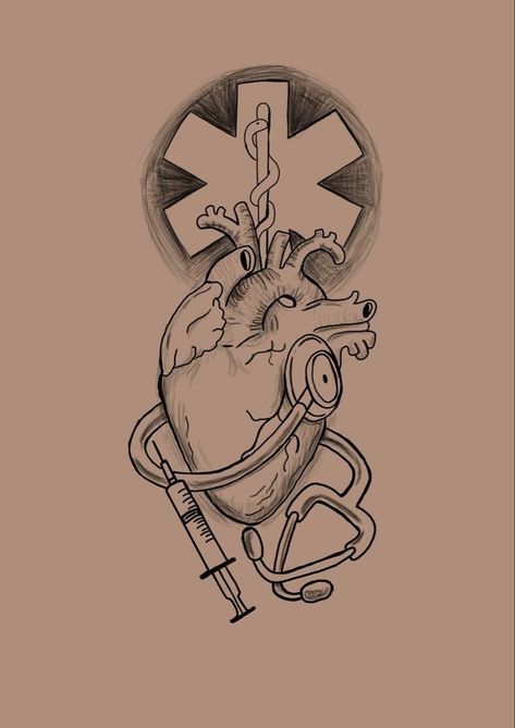 Paramedic Tattoo, Stethoscope Drawing, Nurse Drawing, Ems Tattoos, Medical Artwork, Medical Drawings, Doctor Drawing, Nurse Tattoo, Medical Tattoo