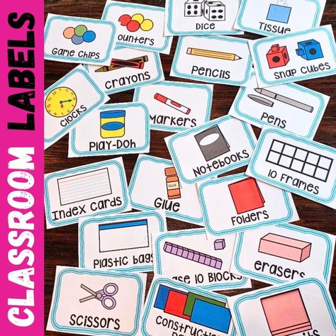 Classroom Labels! These are the perfect way to organize your classroom! This resource contains labels for supplies and manipulatives. Comment LABELS for the link! #classroomorganizing #classroomorganization #classroomorganisation #classroomlabels #organizedclassroom #organized #organizedclassroomhappyteacher Classroom Organisation, Snap Cubes, Classroom Labels, Art Area, Index Cards, Erasers, Classroom Organization, Crayon, Cute Art