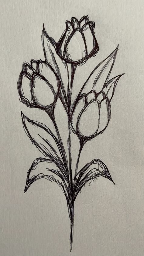 Flower Sketching Ideas, Lilys Drawings Easy, Drawing Inspo Flowers, Pretty Things To Draw Easy, Drawing Ideas Tulips, Random Objects Drawing, Flower Drawing With Pen, Cute Sketching Ideas, Flower Inspo Drawing