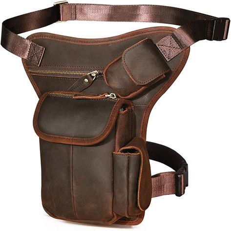 Amazon.com | Le'aokuu Mens Genuine Leather Motorcycle Hiking Belt Fanny Waist Hip Bum Pack Drop Leg Bag Pouch (3106 The Black) | Waist Packs Hiking Belt, Leg Bag, Biker Leather, Waist Pack, Camera Bag, Brown Leather, Genuine Leather, Hiking, Pouch