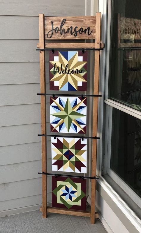 Barn Quilt Addicts | I just finished my first barn quilt project Quilt Ladder, Pattern Meaning, Barn Wood Projects, Barn Quilt Designs, Barn Quilt Patterns, Dyi Projects, Pretty Decor, Barn Quilt, Barn Quilts