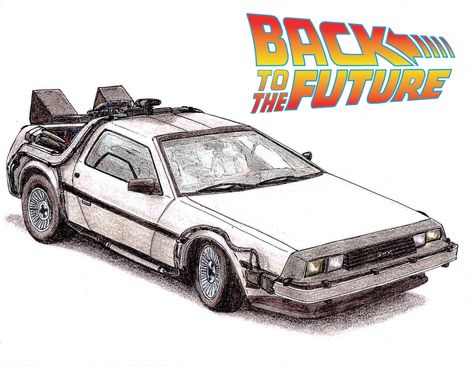 Delorean (Back To The Future) Delorean Drawing, Dmc Car, Bttf Delorean, Real Drawing, Future Poster, The Future Movie, Movie Cars, Arte Grunge, Wild Wild West