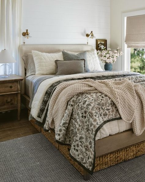 “The Bette Quilt is 100% cotton and so soft! The perfect lightweight quilt as the weather starts to warm up!” Swipe to see how @LaineandLayne styled their spring bedroom. #MyPotteryBarn Quilt Bedroom Ideas, Royal Blue Bedrooms, Quilt Bedroom, Pottery Barn Bedrooms, Basement Guest Rooms, Pottery Barn Bedding, Spring Bedroom, New Bedding, Bedroom Quilts