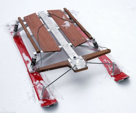 The Ski Sled: If you were raised sufficiently far north I'm sure you can relate to the joy of waking up to snow covering the ground. My favorite thing about the white stuff is the way it decreases the coefficient of friction between the ground and an object sli... Snow Sleds, Garage Projects, Old Skis, Diy Snow, Snow Sled, Luge, Dog Sledding, White Stuff, Diy Homemade