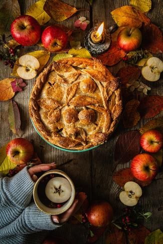 size: 12x8in Photographic Print: Autumn Apple Pie Flat Lay. by Sofia Popovych : Accent Wall Trends, Simple Fall Decor, Autumn Cottagecore, Wall Trends, Fall Apples, Accent Wall Decor, Fall Feels, Autumn Cozy, Fall Diy