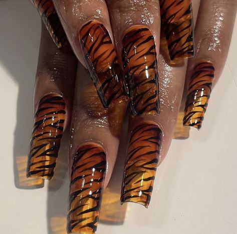 Tiger Nails, Nail Design Glitter, Nail Art 3d, Grunge Nails, Dope Nail Designs, Pretty Gel Nails, Really Cute Nails, Classy Acrylic Nails, Unique Acrylic Nails