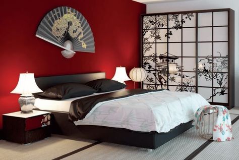 Red Japanese Bedroom, Chinese Inspired Bedroom, Agni Mudra, Chinese Bedroom Ideas, Modern Chinese Bedroom, Japanese Themed Bedroom, Asian Themed Bedroom, Japanese Bedroom Ideas, Home Decor Tips And Tricks