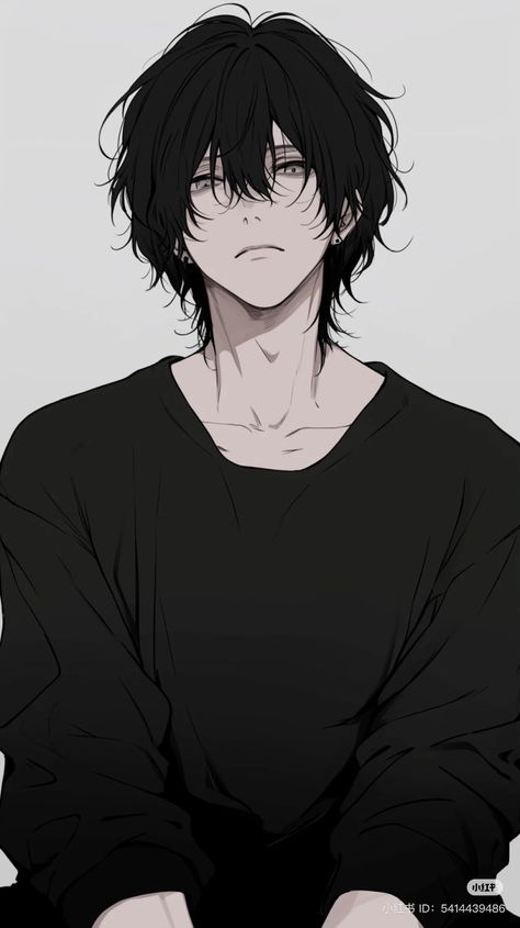 Male Neck Sketch, Handsome Anime Guys Sketch, Anime Man Hair Reference, Anime Art Style Men, Scarf Reference Drawing, Feminine Boy Drawing, Anime Men Hair, Black Hair Guy Art, Character Looking Up