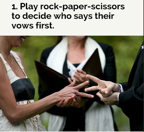 Rock paper scissors anyone? Get some laughs by playing rock paper scissors to see who goes first. Untraditional and unusual wedding ideas. Unusual Wedding Rings, Unusual Wedding, Unusual Weddings, Rock Paper Scissors, When I Get Married, Future Wedding Plans, Fantasy Wedding, Dream Wedding Ideas Dresses, Nontraditional Wedding