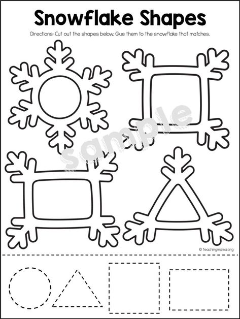 Winter Math Ideas For Preschool, Winter Pattern Activities For Preschool, Winter Educational Activities For Kids, Snow Math Activities For Toddlers, Christmas Worksheets Toddlers, Snow Prek Activities, New Years Tracing Preschool, Winter Shape Craft, Winter Theme Worksheets Preschool