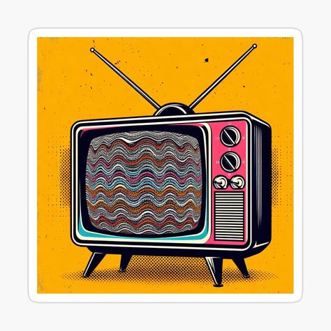 Get my art printed on awesome products. Support me at Redbubble #RBandME: https://www.redbubble.com/i/sticker/Retro-TV-Pop-Art-Style-by-artofuniverse/163776927.EJUG5?asc=u Tv Illustration, Tv Glow, Shirt Patches, Old Television, Tv Static, Podcast Logo, Sticker Retro, Simple Pop, Bubble Stickers