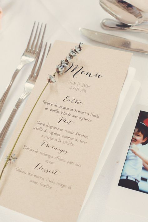 Wedding menu on tables | Image by Anne-Claire Brun French Themed Wedding, French Country Wedding, Rustic Summer Wedding, French Wedding Style, Bay Area Wedding, Wedding Menu Cards, France Wedding, Outdoor Wedding Decorations, Invitation Inspiration