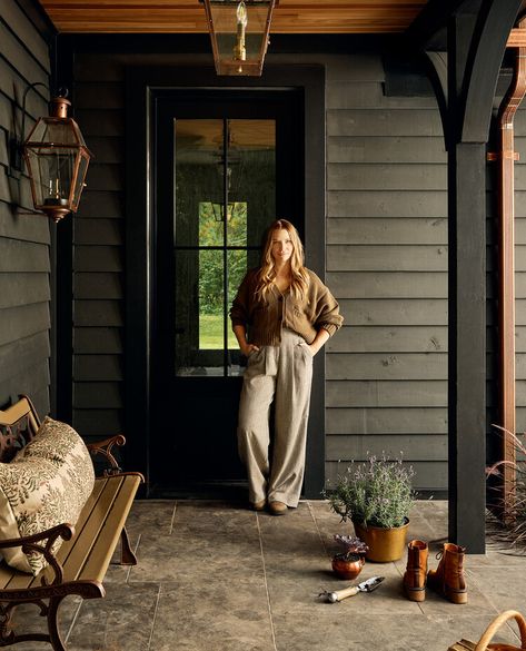 House & Home of the Month: This rejuvenated craftsman-style house captivates with a moody palette, cosy rooms and a stunning kitchen — House & Home Lodge Interiors, Cosy Rooms, Farmhouse Exterior Colors, Moody Farmhouse, Country Home Exterior, Moody Palette, River Rock Fireplaces, Exterior Color Palette, Cozy Rooms