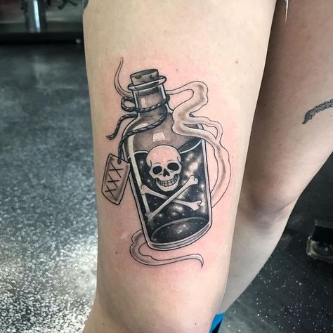 Poison Bottle Tattoo Poison Bottle Tattoo, Poison Bottle, Tattoo Concepts, Bottle Tattoo, Gothic Tattoo, Skull And Crossbones, Small Bottles, Tattoos And Piercings, Cool Tattoos