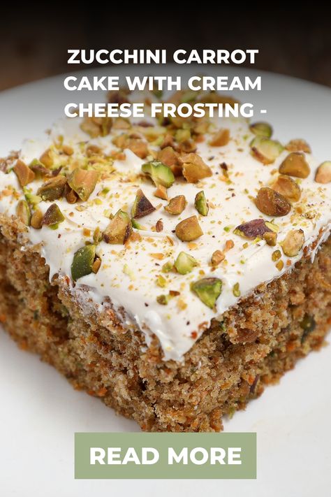 Gluten Free Zucchini Carrot Cake with Cream Cheese Glaze is a moist and tender cake with warm spices and the crunch of pistachios. Carrot Zucchini Cake, Zucchini Carrot Cake, Carrot Zucchini Bread, Sugar Free Banana Bread, Carrot Zucchini, Crumble Cookie, Zucchini Carrot, Carrot Cake Bars, Gluten Free Dairy Free Dessert