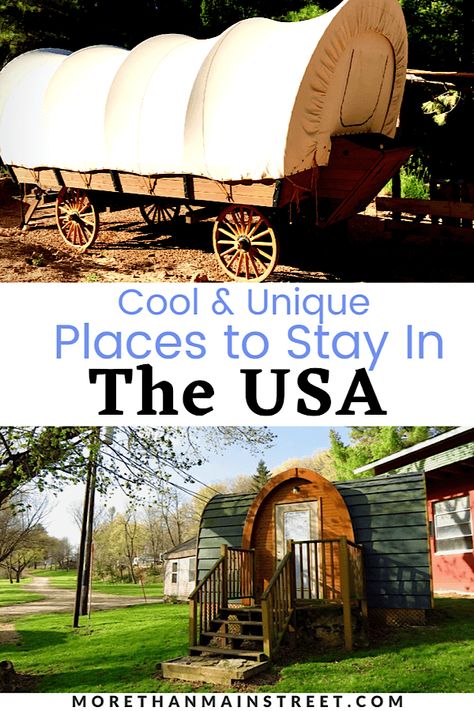 Looking for cool and unique places to stay in the USA? From teepees to glamping to tiny houses, read this list of unusual and quirky vacation rentals in America! Get all the details on what to expect from each accommodations and why these destinations should be on your bucket list! #travelgoals #travelinspiration #bucketlist #USAtravel #wheretostay Unique Vacation Ideas, Unique Family Vacations In The Us, Fun Places To Travel In The Us, Unique Us Vacations, Unique Places To Stay In The Us, Unique Vacations In The Us, Fun Vacations, Family Vacations Usa, Unique Vacation Rentals