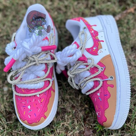 Donut dripping icing. (Other colors available) Casual Shoes Women Sneakers, Bedazzled Shoes, Nike Shoes Women Fashion, Pretty Sneakers, Crocs Fashion, Custom Shoes Diy, Girls Shoes Sneakers, Nike Fashion Shoes, Preppy Shoes