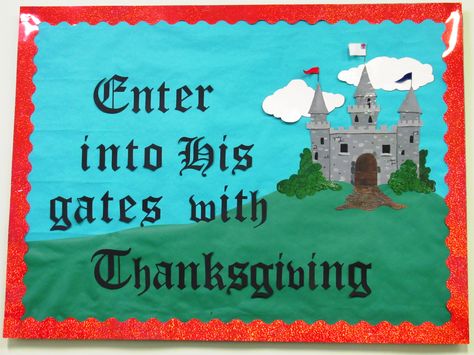 Castle themed bulletin board Castle Theme Bulletin Board, Religious Bulletin Boards, Music Bulletin Boards, Medieval Decor, Castle Decor, Queen Esther, Bulletin Board Ideas, School Bulletin Boards, Royal Court