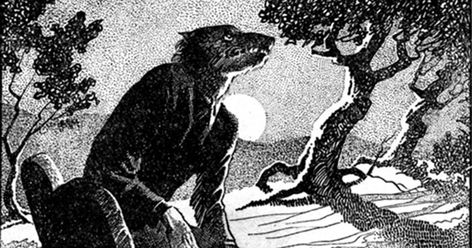 Drawing of a werewolf in woodland at night. Main illustration for the story "The Werewolf Howls". Internal illustration from the pulp magazine Weird Tales Scottish Folklore, Anglo Saxon Kings, Werewolf Stories, Wolf Warriors, Northern England, Ancient Origins, Folk Tales, German Shepherd Dogs, Mythical Creatures