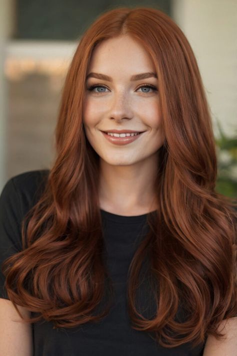 35 Copper Hair Color Ideas: Discover the Warmth and Vibrancy Auburn Hair Color Green Eyes, Vibrant Copper Red Hair, Darker Copper Hair, Auburn Hair Shades, Cinnamon Ginger Hair, Chocolate Copper Hair Color, Natural Copper Hair Color, Ginger Red Hair Color, Medium Copper Hair