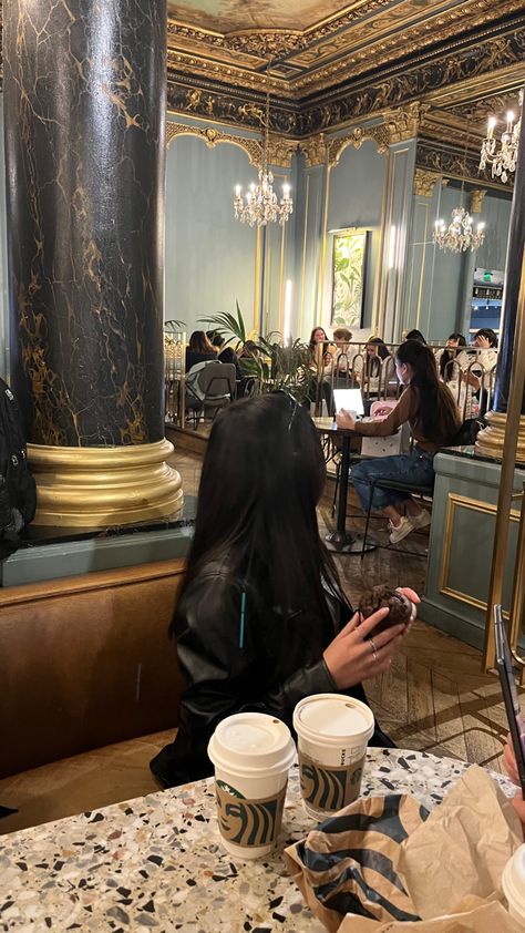 Girl in a Starbucks in paris Starbucks In Paris, Paris Starbucks, Happiest Place On Earth, Happy Places, Photo Art, Paris, Collage, Disney, Pinterest Likes