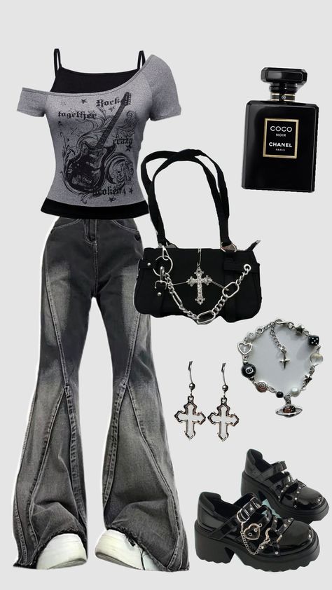 #ootd #outfit #aesthetic #rock #punk #grunge #goth #emo #black #metal #metallica #chanel Outfit Ideas Goth Aesthetic, Metal Rock Aesthetic Outfit, Goth Fitness Outfit, Evanescence Inspired Outfits, Emo Grunge Outfits Punk Rock, Moshpit Outfit, Goth Outfits Y2k, Grunge Metal Outfit, Metal Rock Outfit