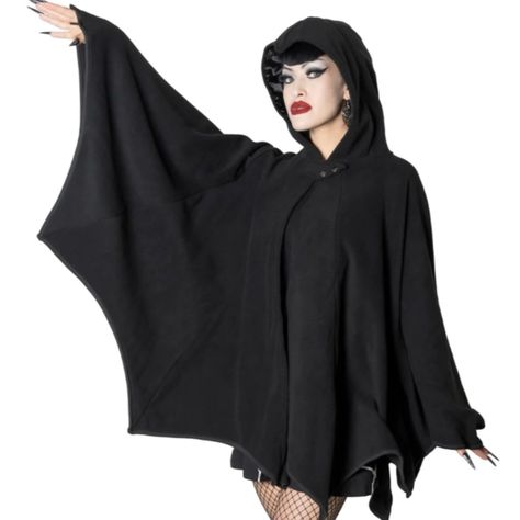 New With Tags. Bat Web Cape Where Old School Meets Ghoul School, Fashioned After Vintage Capes With A Gothic Twist. This Cape Has It All A Bat Wing Shape, Satin Lined Hood With Widows Peak, Finger Loops To Keep Your Wings In Line, And Best Of All An Inside Pocket For Your Phone! Cape Is Made From Polar Fleece With A Front Double Snap Closure, To Creep You Warm And Spooky All Winter Long! Comes In Two Sizes, The Smaller Fits Sizes Small-Medium-Large-Xl, The Larger Size Fits Plus Sizes 2xl-3xl-4xl. (The Red Devil Cape In The Last Pic Is To Show The Inner Pocket And Also Show That I Have This One In My Closet) Goth, Halloween, Costume, Winter, Jacket/Coat Ghdbwc 60 Bat Cape Crochet Pattern, Bat Wing Jacket, Bat Wing Clothes, Bat Cape Pattern, Bat Jacket, Bat Cloak, Bat Clothes, Bat Outfit, Bat Wing Dress