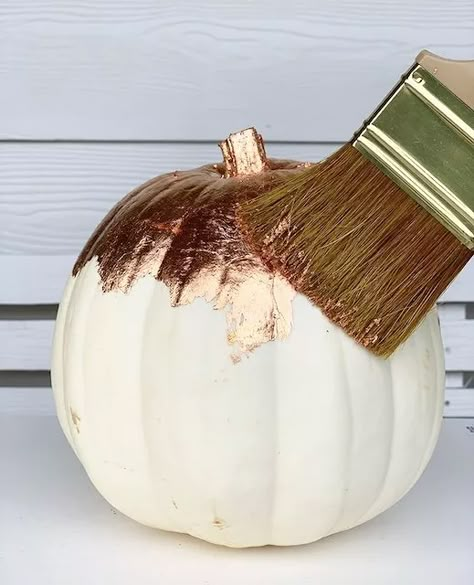 Copper Gilded Pumpkins | Hometalk Easy Pumpkin Decorating, Gold Tablescape, Copper Pumpkins, Copper Fall, Creative Pumpkin Decorating, Leaf Pumpkin, Don't Overthink, No Carve Pumpkin Decorating, Pumpkin Diy