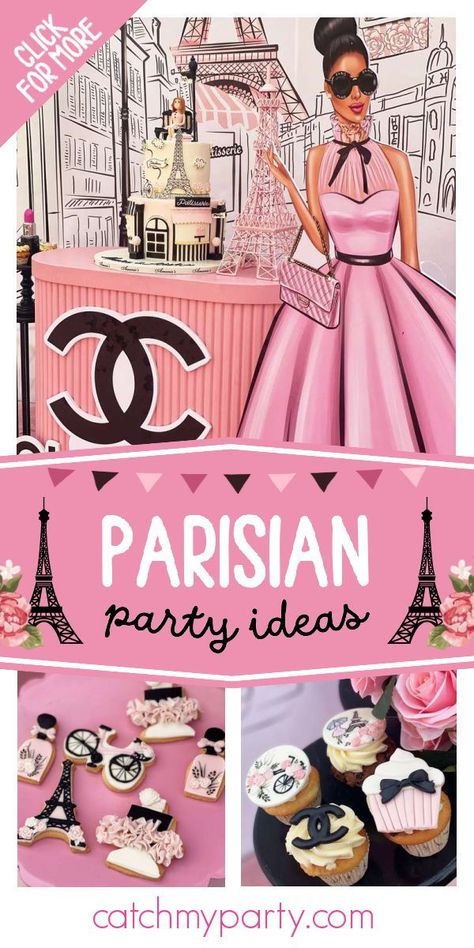 Take a look at this stylish Parisian birthday party! The cookies are so chic! See more party ideas and share yours at CatchMyParty.com Fashion Week Birthday Theme, Paris Themed Party Outfit, Parisian Themed Party, Fashionista Birthday Party, Paris Birthday Party Ideas, Paris Themed Party, Parisian Birthday, Parisian Birthday Party, Parisian Party Theme